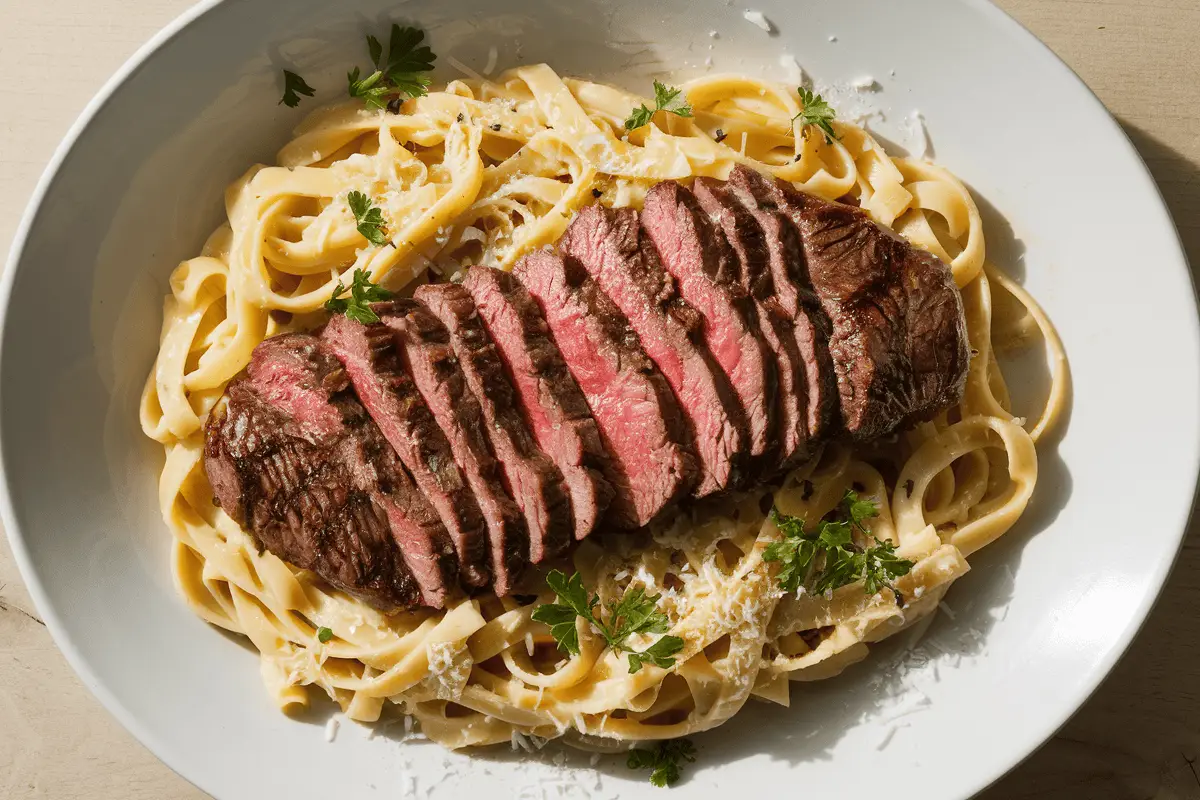 Juicy steak and creamy pasta recipe - perfect dinner idea