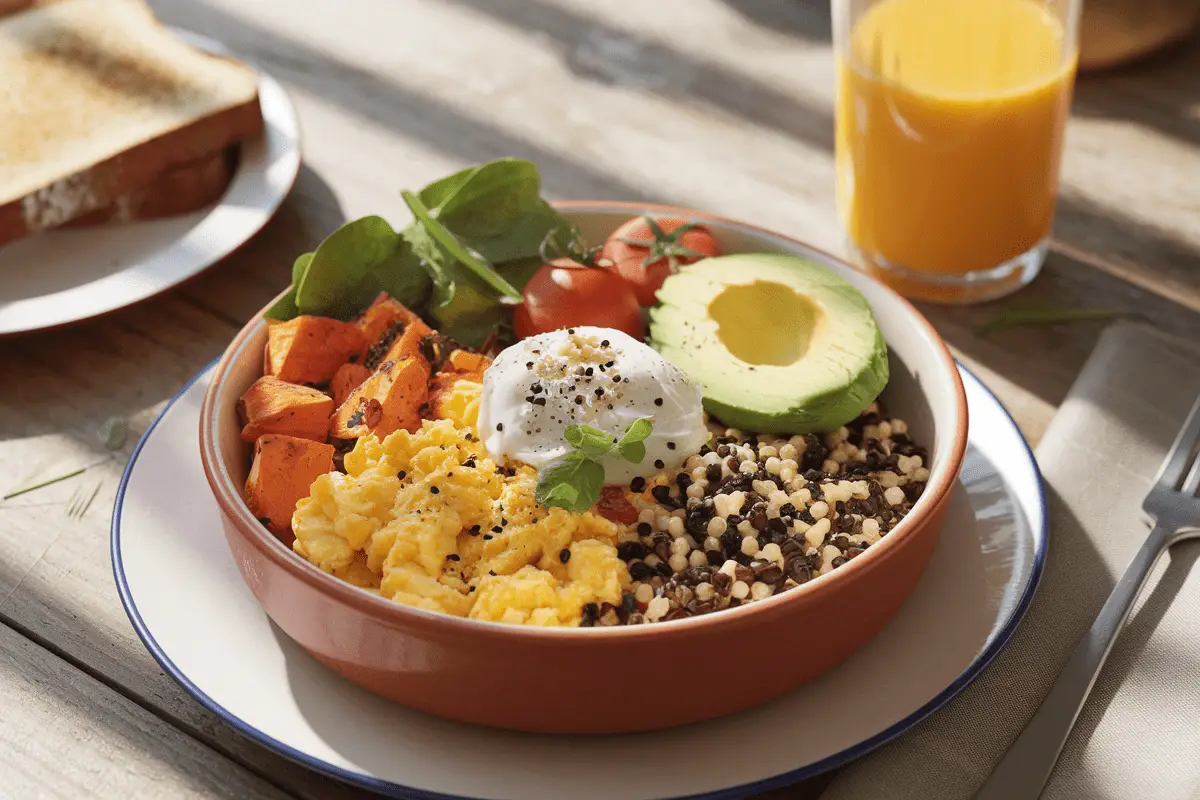 Delicious breakfast bowl recipe with yogurt, granola, and fresh fruits