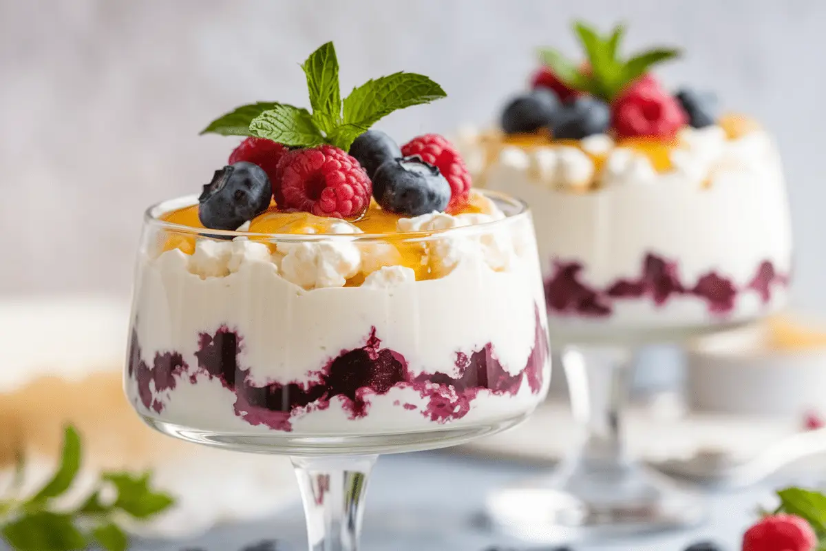 Classic cottage cheese cheesecake recipe with fresh berries.