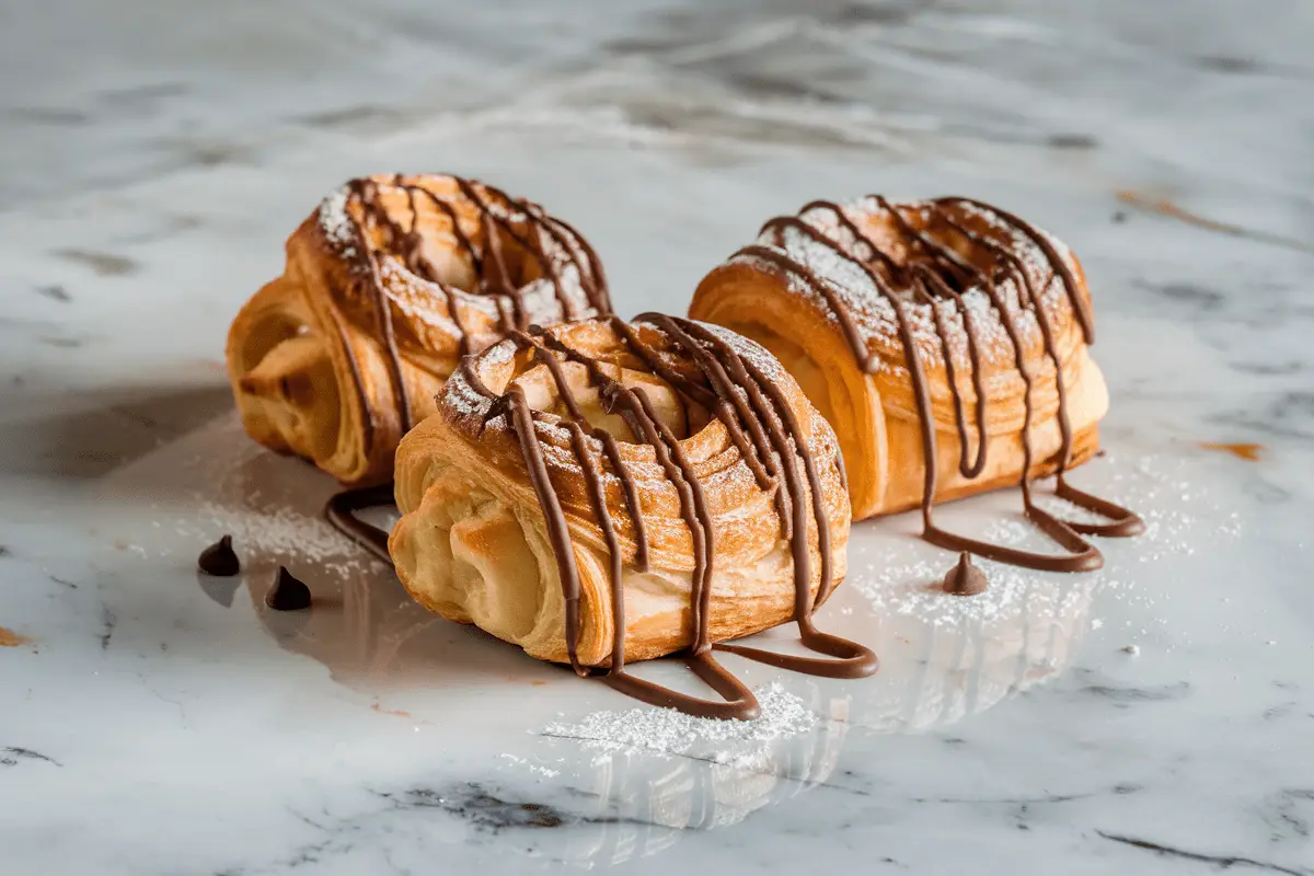 Flaky puff pastries drizzled with chocolate and powdered sugar – Puff Pastry Breakfast Recipes