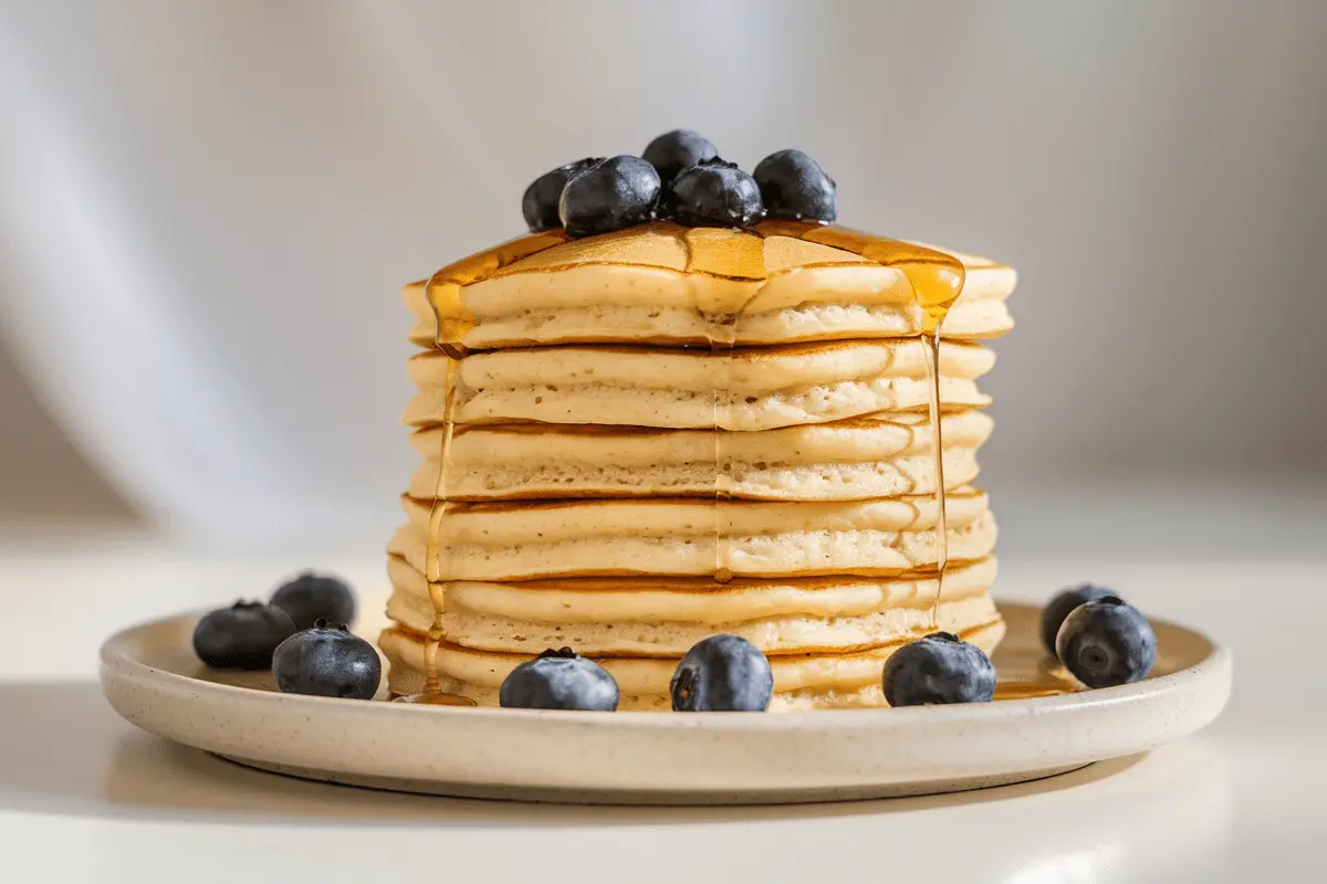 Fluffy keto protein pancake recipe served on a plate with low-carb toppings.