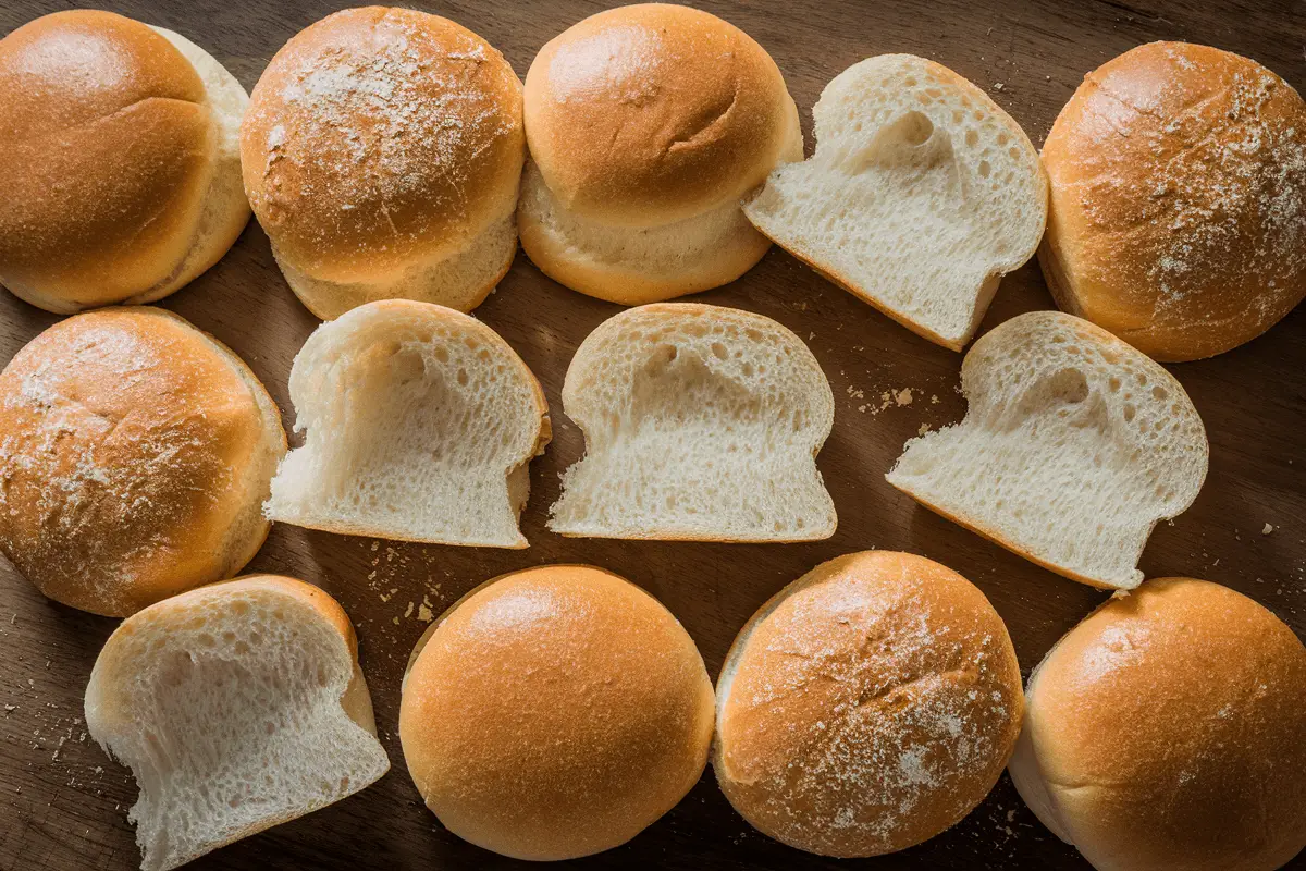 Freshly baked Deli Sandwich Rolls Recipe laid out on a wooden board, showing a golden crust and soft, airy interior.